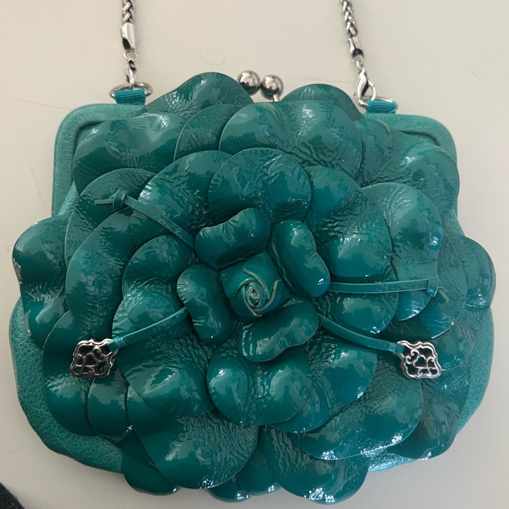 Made in Italy beautiful Brighton Patent Rose Clutch teal blue